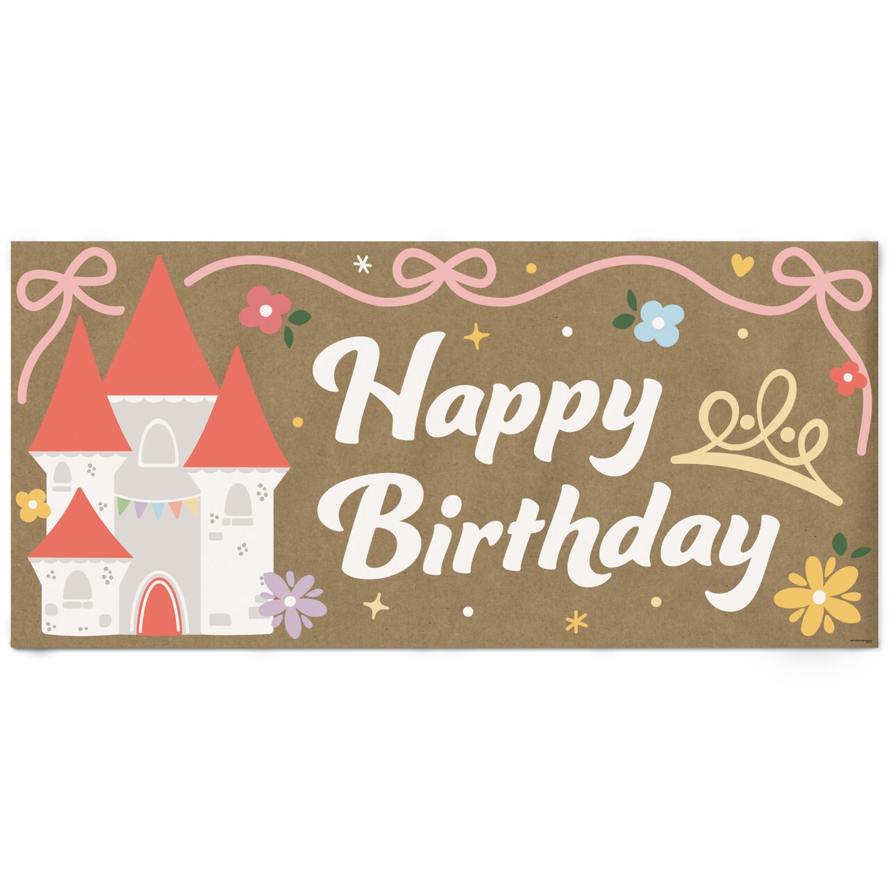 Big Dot of Happiness Princess Birthday Kraft Paper Banner, Pink Princess Castle Happy Birthday Party, Printed Brown Paper Party Sign Decoration – 1 Ct